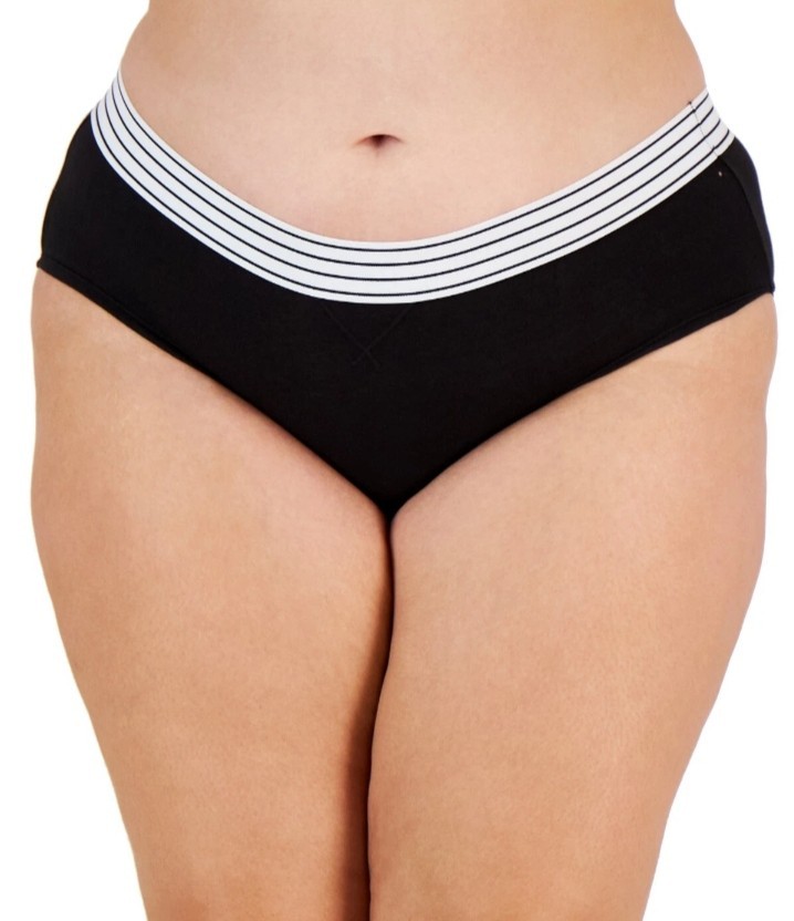 Jenni Intimates – Plus Size 2X Lace-Trim Hipster Underwear Black Retro Waistband