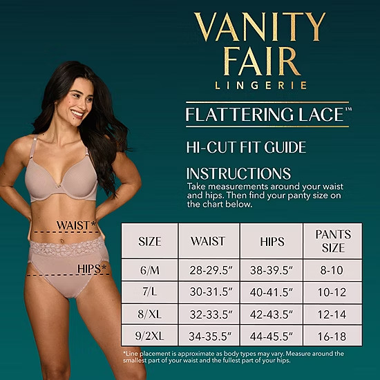 2 Pack Vanity Fair Flattering Lace Hi-Cut Brief Panties 13280 Sz 9 / 2XL NWT