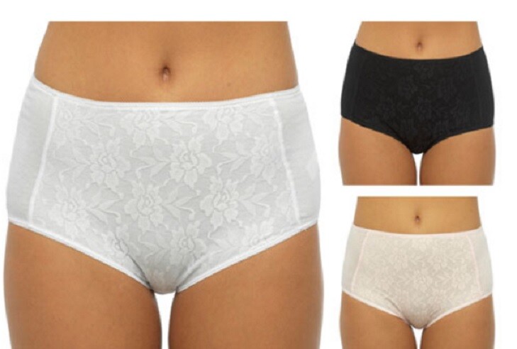 Sale Ladies Cotton Elastane Knickers With Lace Front Black 12 14 & 16