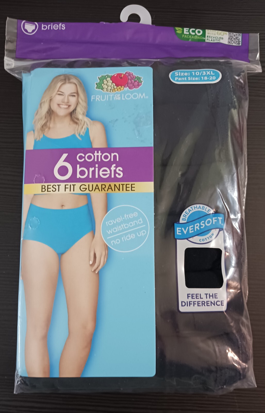 FRUIT OF THE LOOM Womans SIZE 10/3XL Black 100% Cotton Briefs SEALED 6 PACK