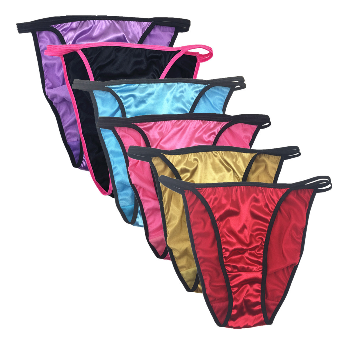 6 Pcs Lot Womens Sexy Satin String Bikini Briefs Panties Fashion Underwear,S-3XL