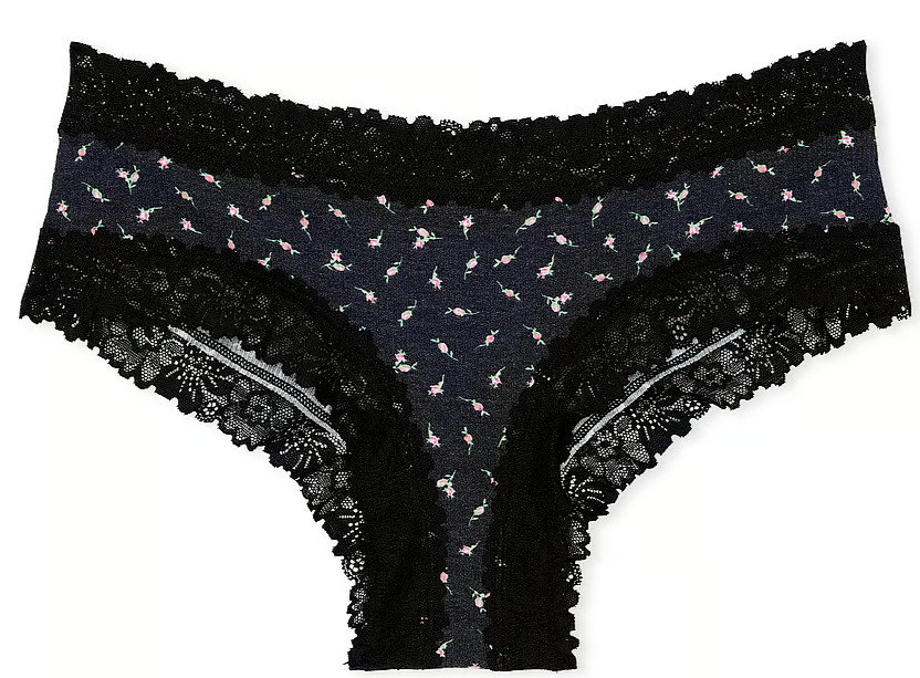 M Black Rose Rib Victoria’s Secret PINK WINK Lace-Waist & Leg Cheeky Pantie