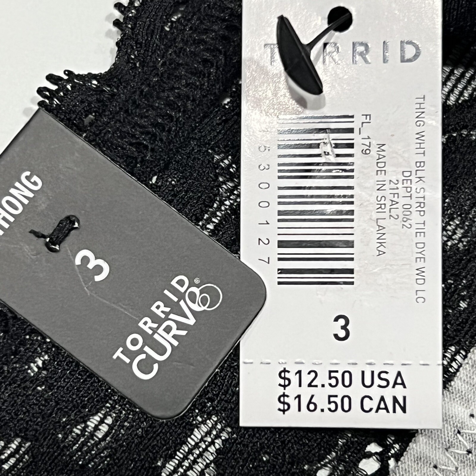 NWT TORRID Thong Pantie Underwear 0X-1X-2X-3X-4X Jersey Lace Black White