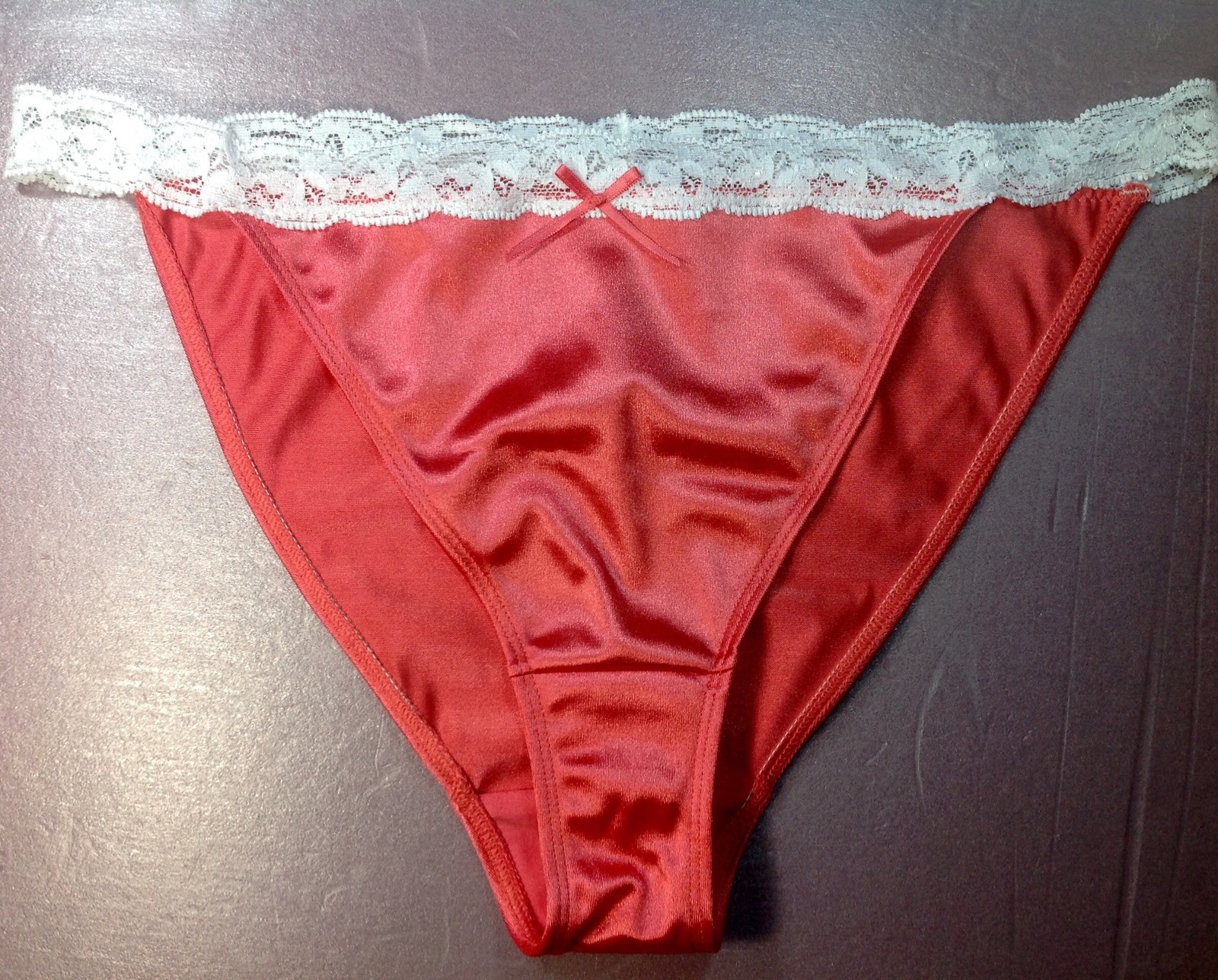 Women Panties,bikinis ILUSION Size M.Orange Satin Soft W/Fishnet Waistband&decor