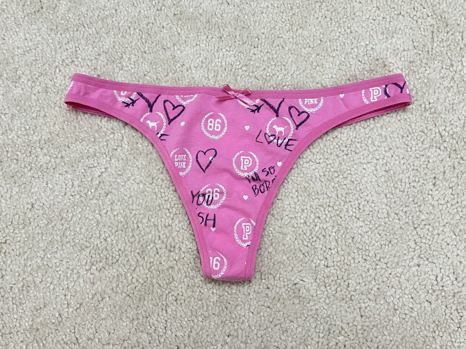 Rare VTG Y2K Victoria’s Secret Extra Low Rise Skinny Side Thong Graffiti NeW XS