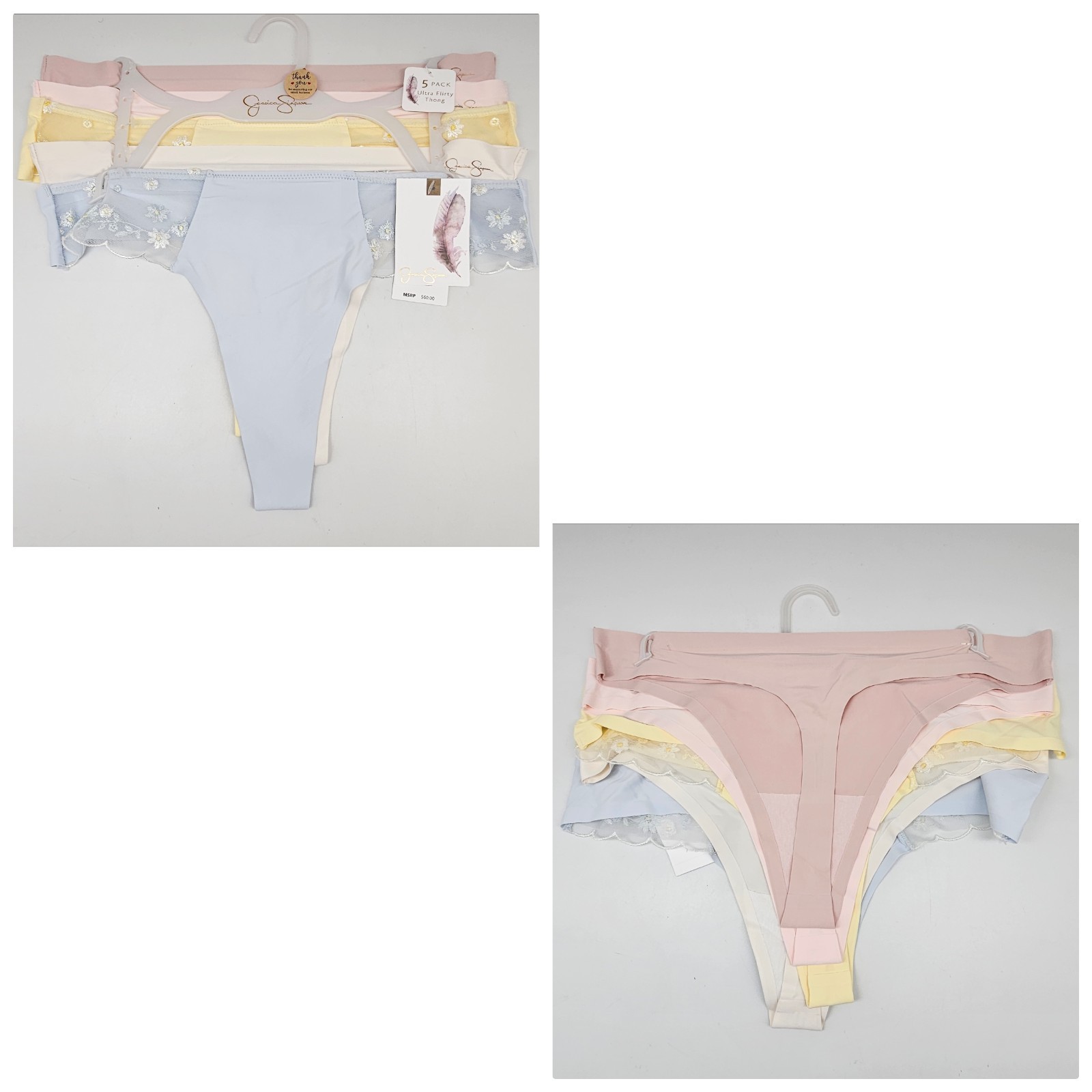 JESSICA SIMPSON 5 Pack Women’s M L Micro Flirty Thong Panties Assorted Pastels