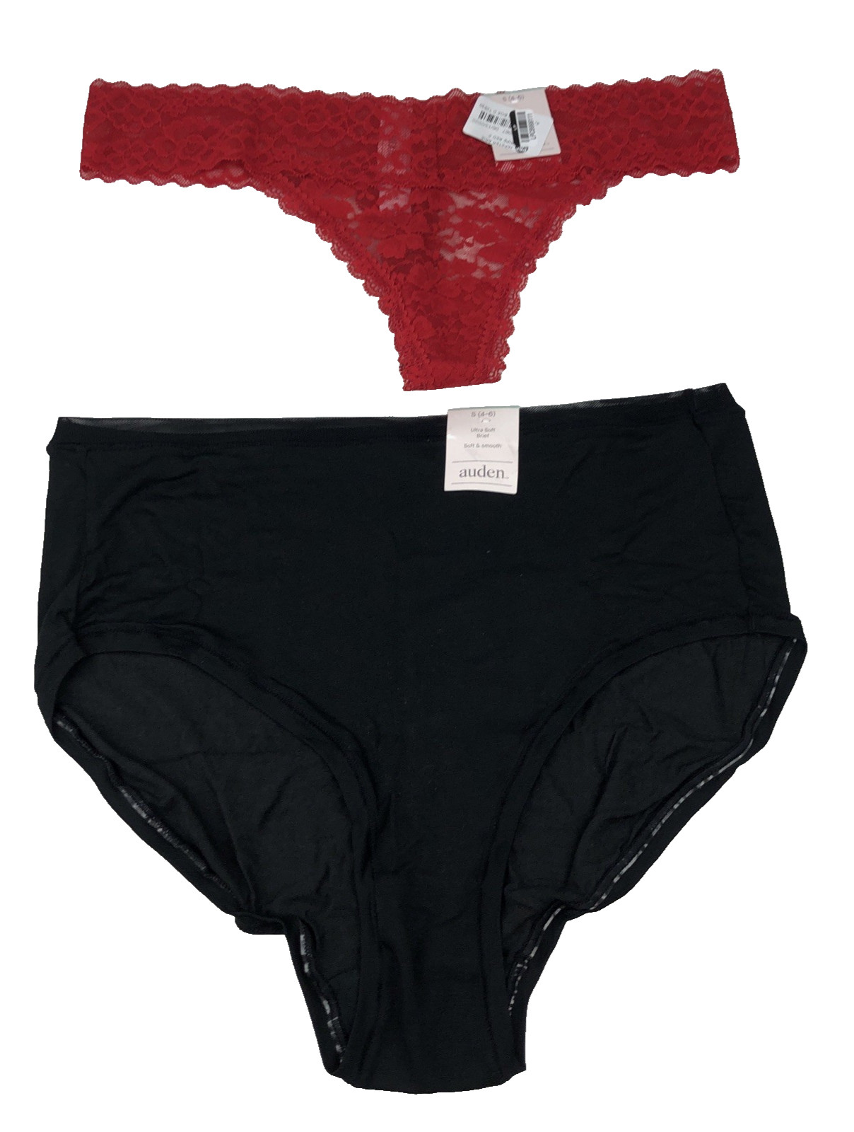 Auden Women’s Panties Small 4-6 Ripe Red Lace Thong & Black Ultra Soft Brief NWT