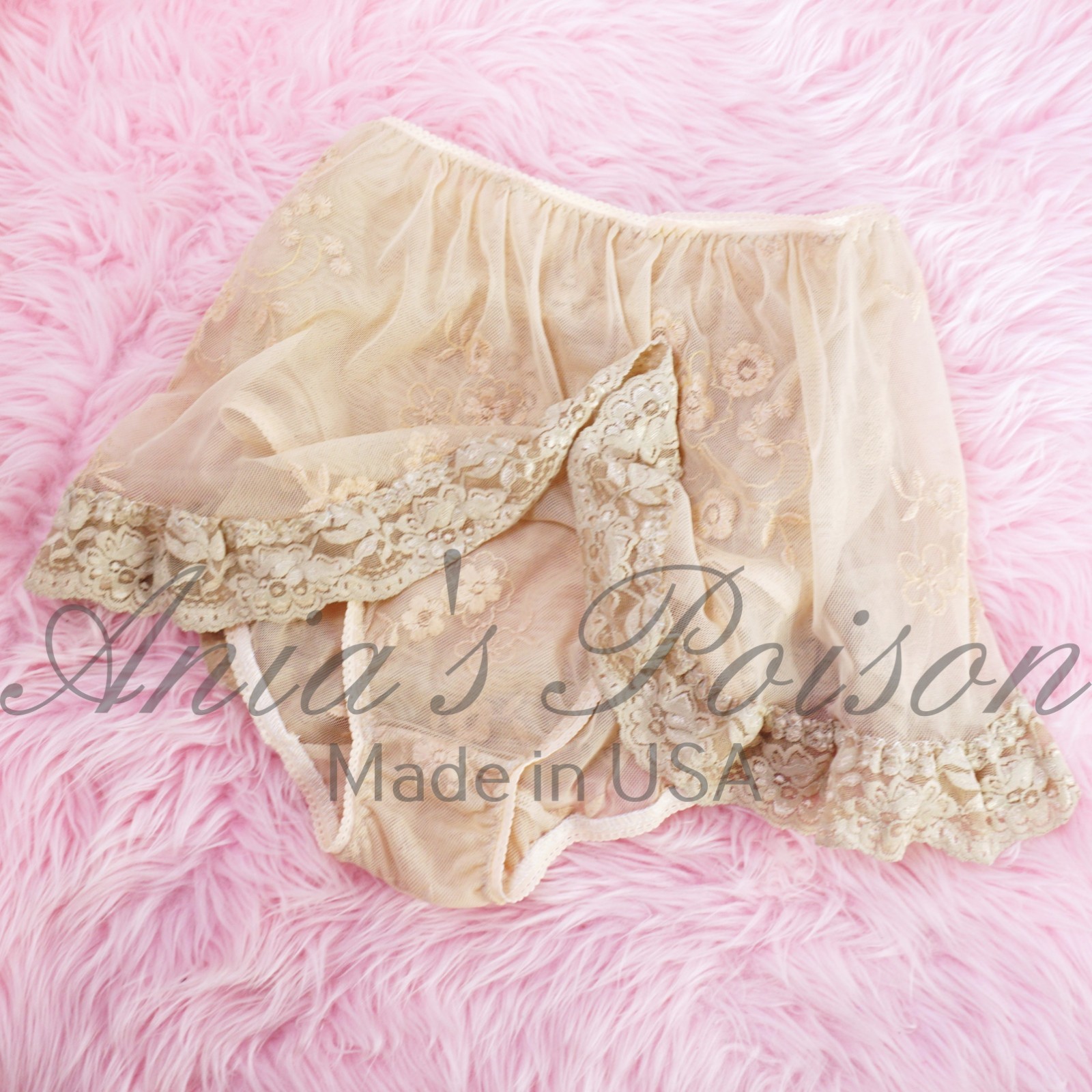 Limited Custom Made Brief All lace 50s style Cream beige Skirted slip Panties