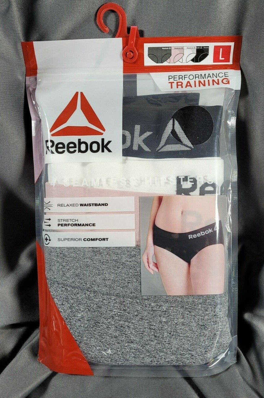 Reebok 4 Seamless Hipsters Performance Training L Black White Pink Gray Stretch