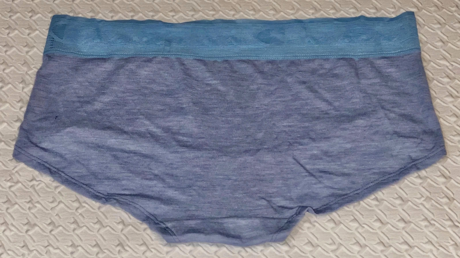 CHAMPION Wide Lace Logo Waistband Pale Blue BoyShort Panty 8/XL ~$16.00
