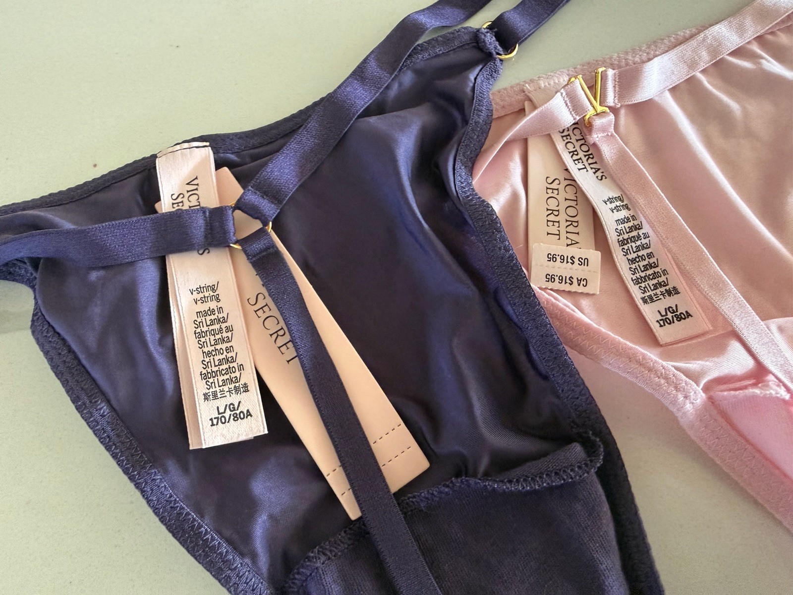Victorias Secret VERY SEXY Thong Panties Purple & Pink Satin Large NWT – 2 Pairs