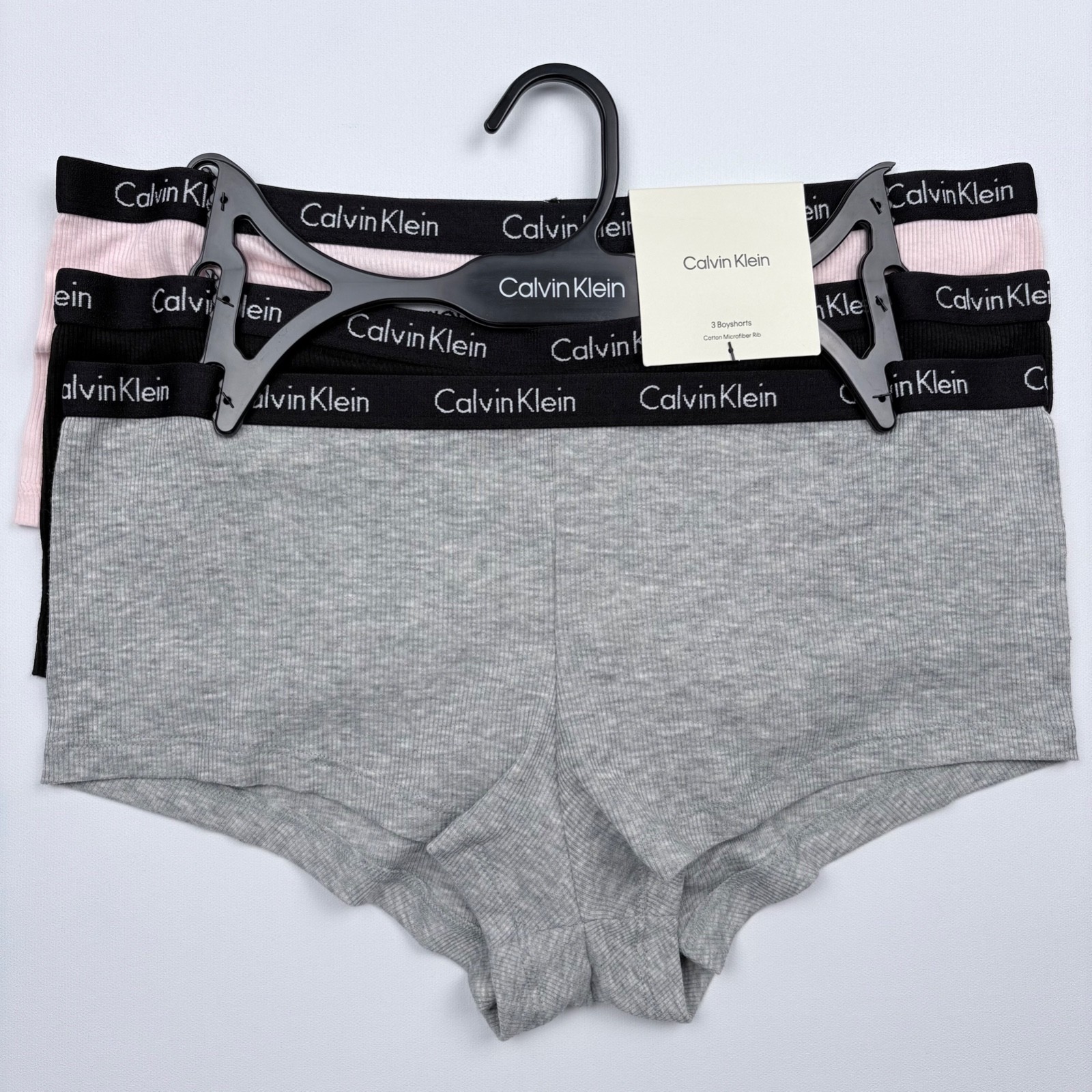 Calvin Klein Ribbed Boyshorts Panties Logo Stretch Cotton Blend 3-Pack QP3435