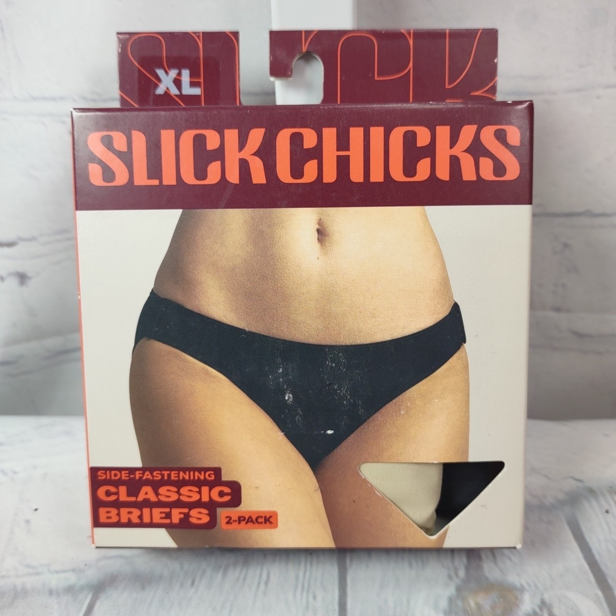 SLICK CHICKS 2 Pack Classic Brief Panty BEIGE and BLACK Sz XL Side Fastening