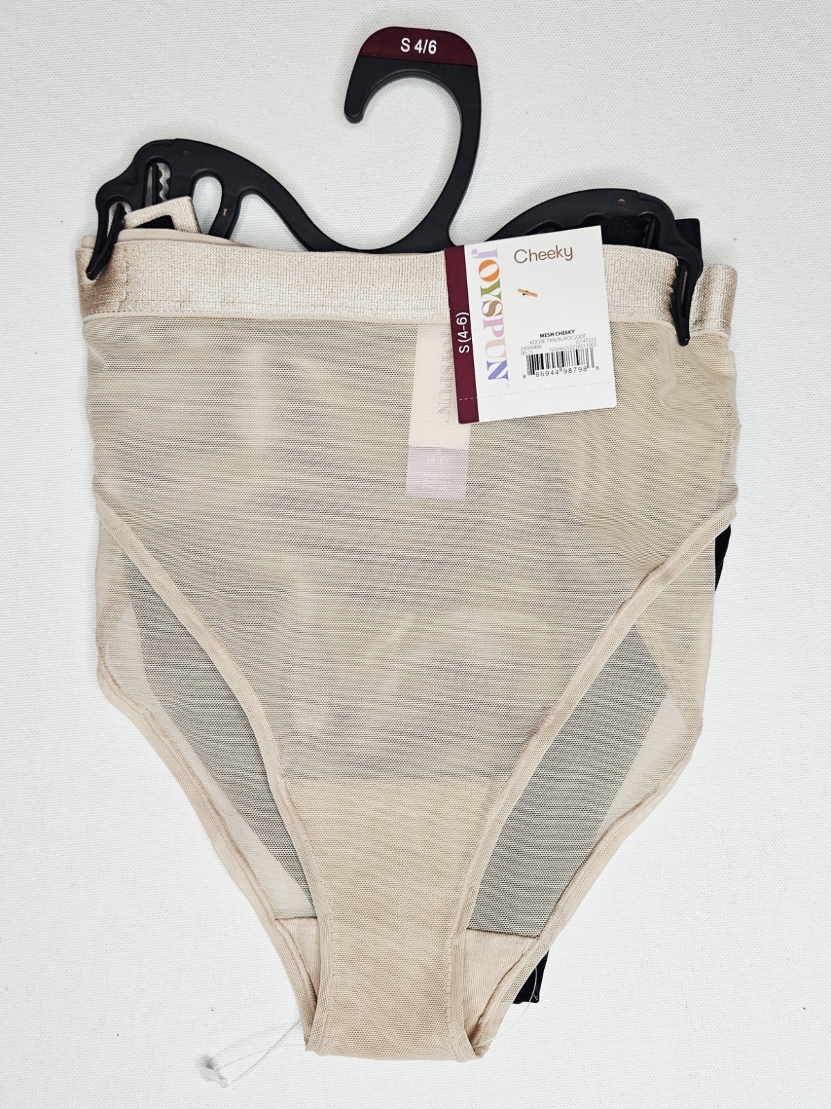Joyspun Women’s Plus Mesh Cheeky Underwear Panties 2 Pack Tan Black S (4-6)