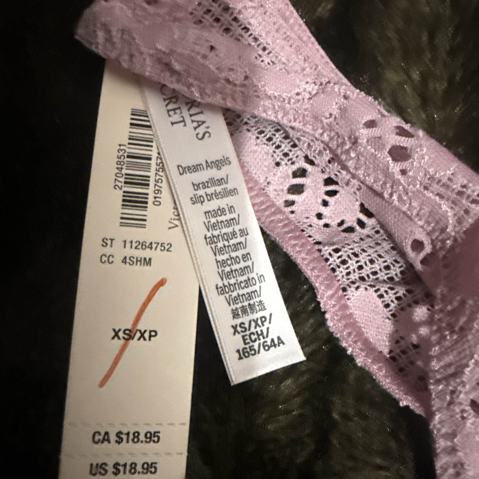 VICTORIA’S SECRET DREAM ANGELS LAVENDER Brazilian Slip Panty XS NEW WITH TAGS
