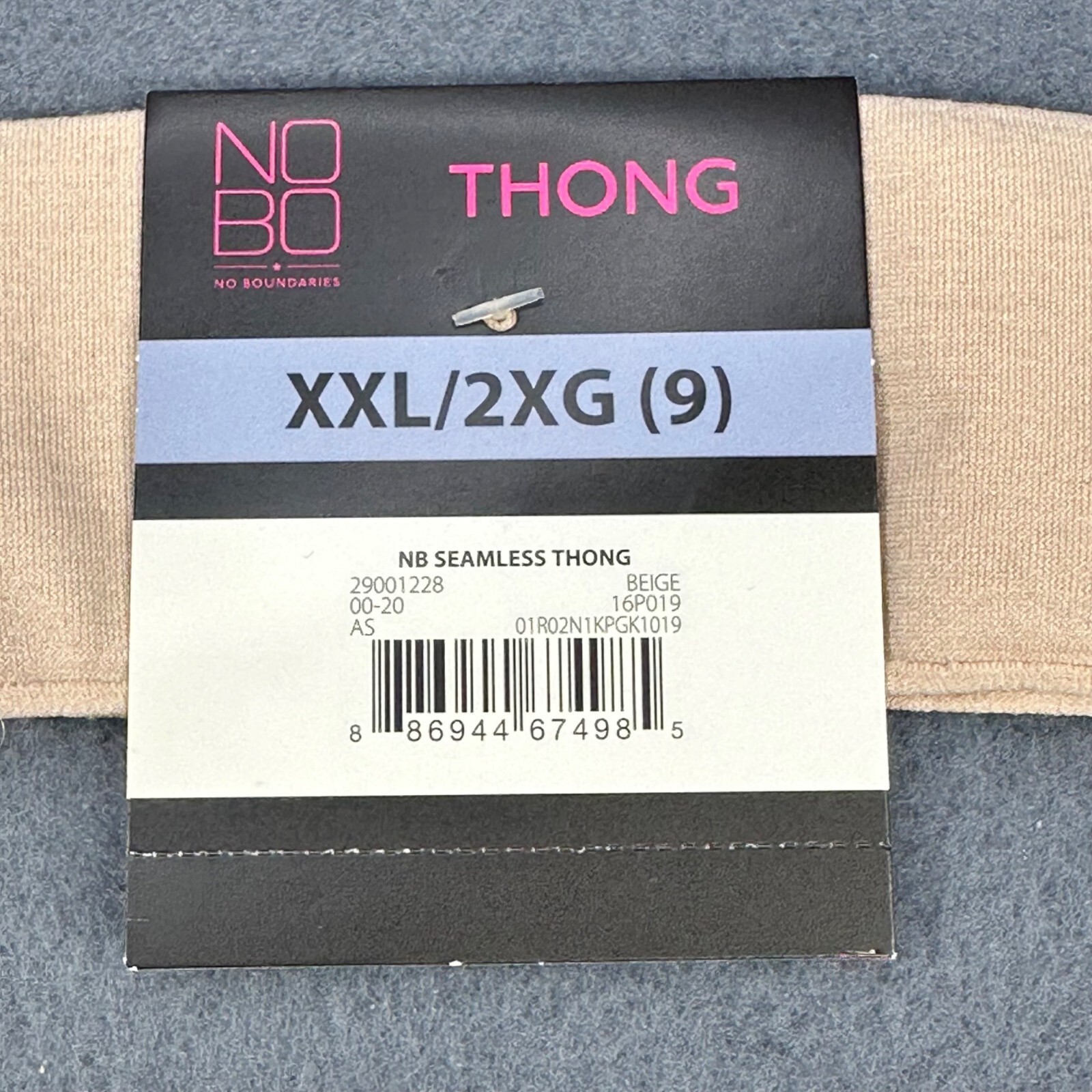 No Boundaries Womens Size XXL 9 V-Thong Panty Seamless Beige New With Tags