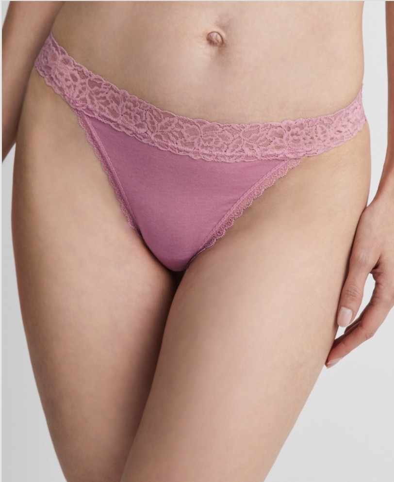 State of Day Women’s Cotton Blend Lace-Trim Thong Underwear XL Mauve Orchid