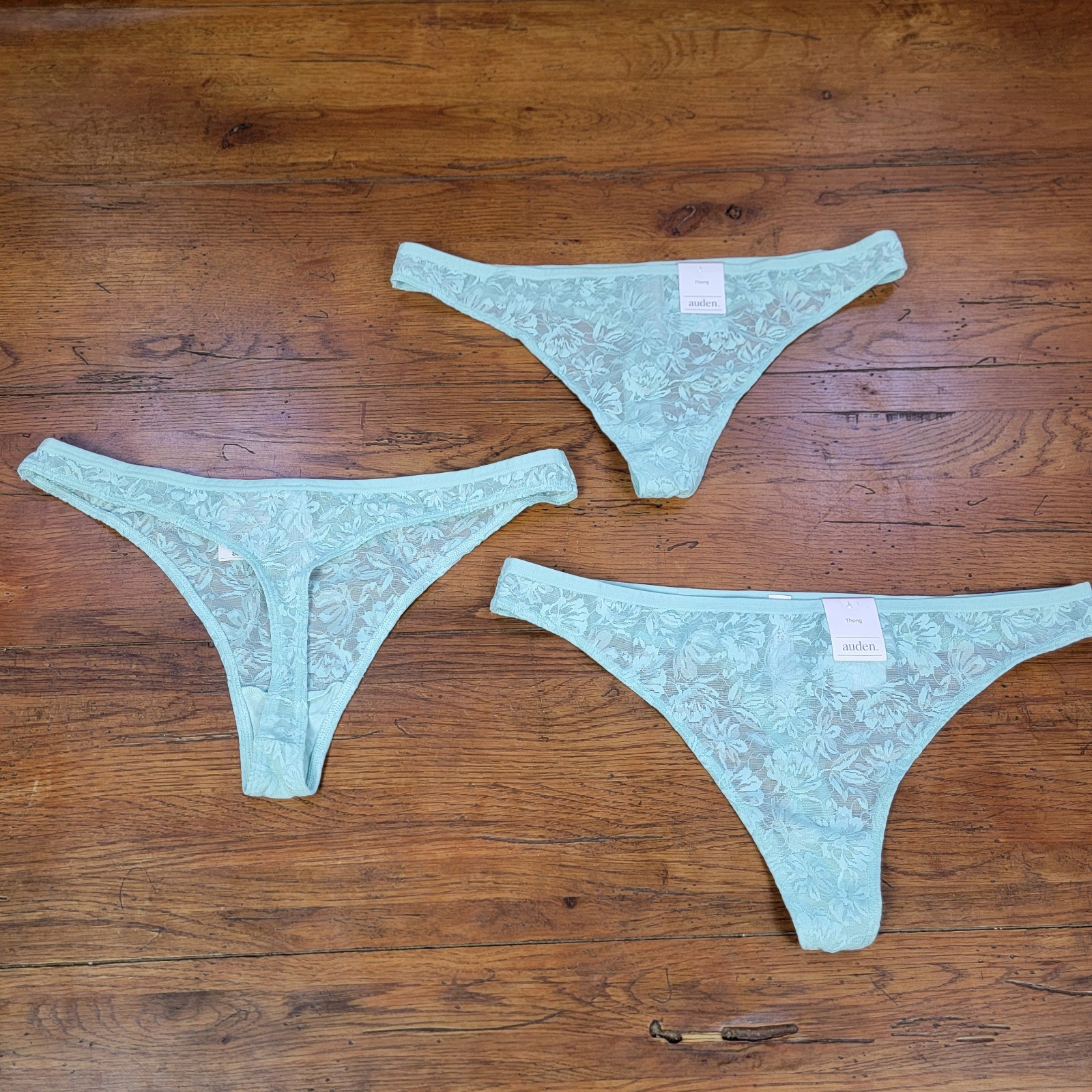 (3) Auden Womens Large (12-14) Nylon Mesh Thong Underwear Target L Green Floral