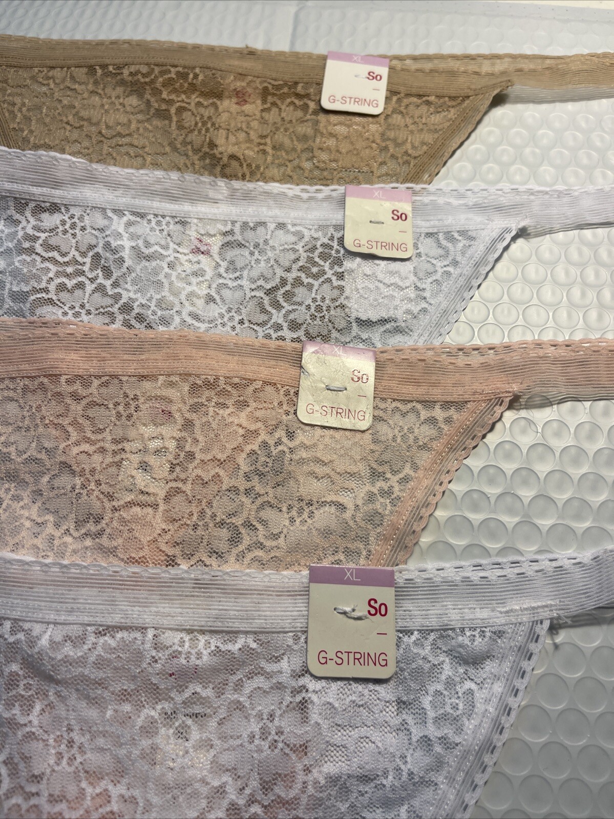 SO INTIMATES PANTIE G-STRINGS LOT OF 4 XL 1 PINK 2 WHITE 1 BEIGE New SKU A24