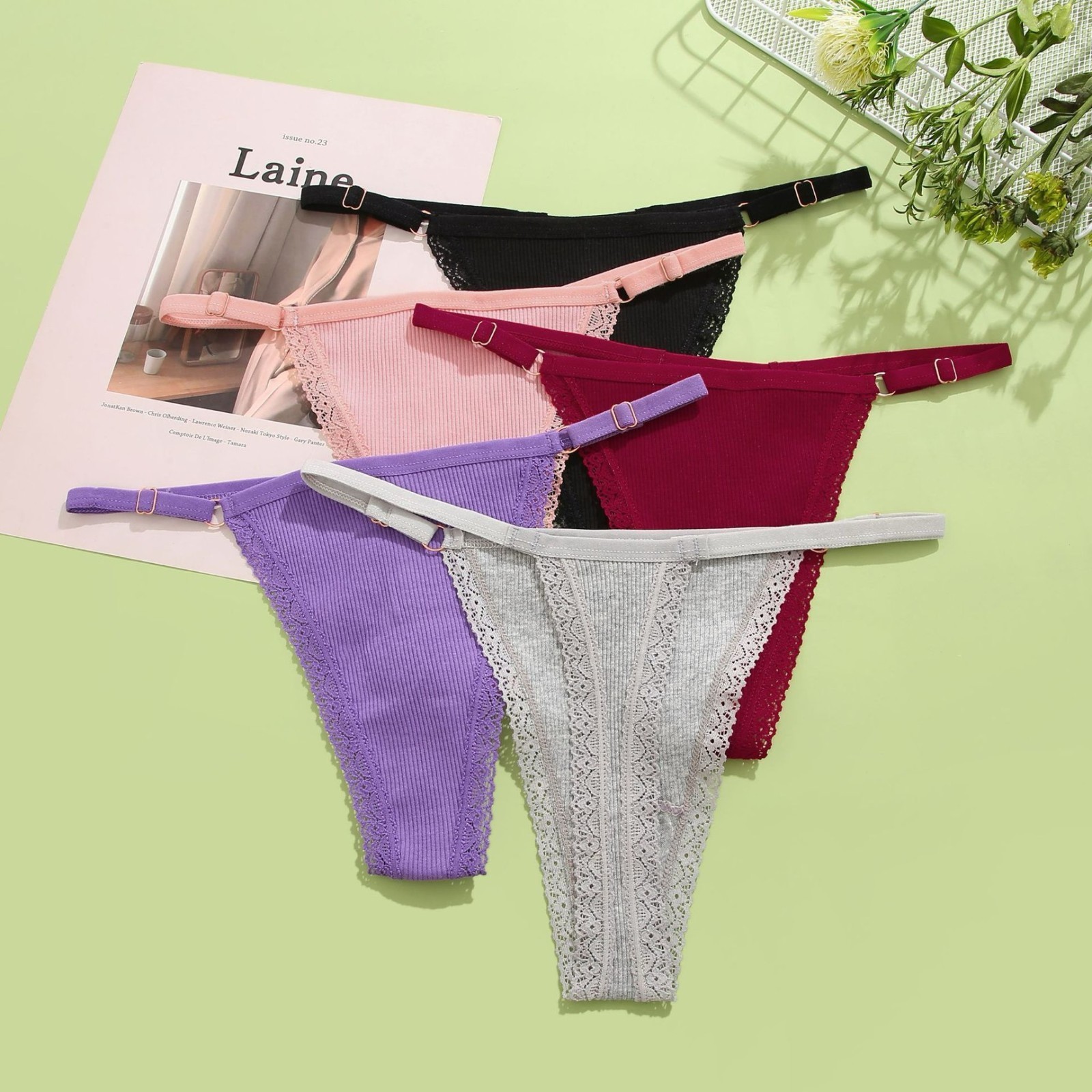 6-Pack Women’s Adjustable Lace G-String Thongs Low Rise Panties Cotton underwear
