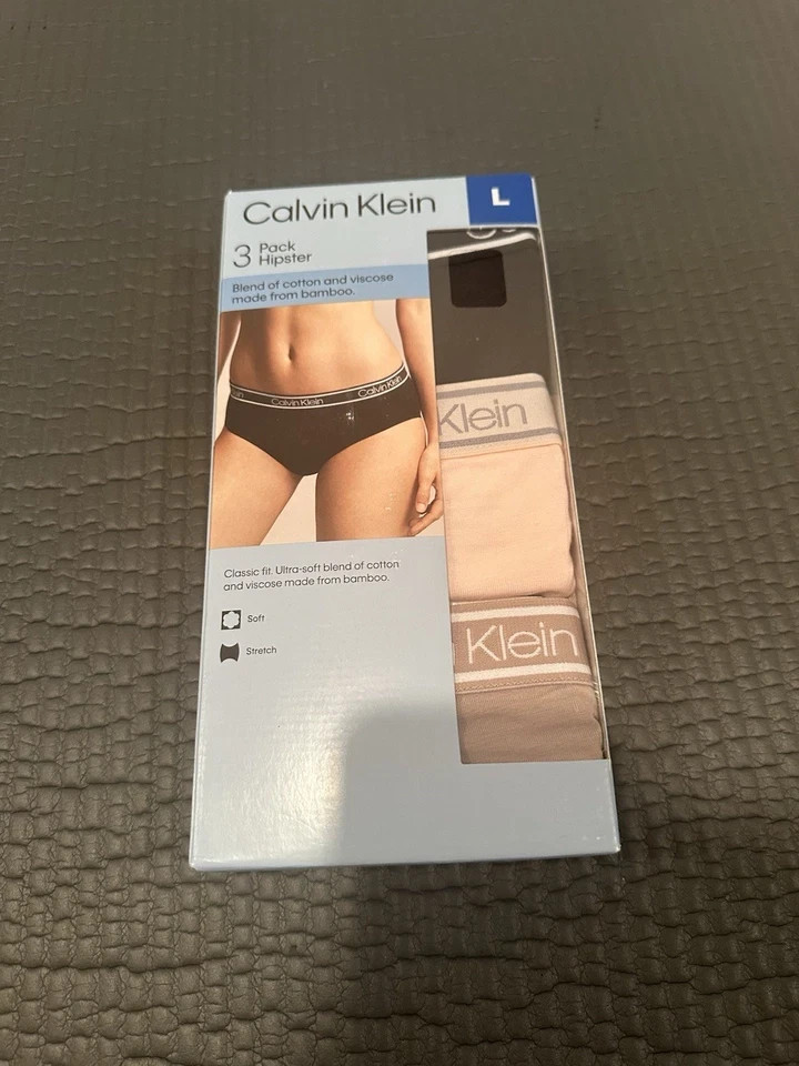 NEW Women’s Calvin Klein 3 Pack Hipster Underwear 3 Pack, LARGE, FREE SHIPPING