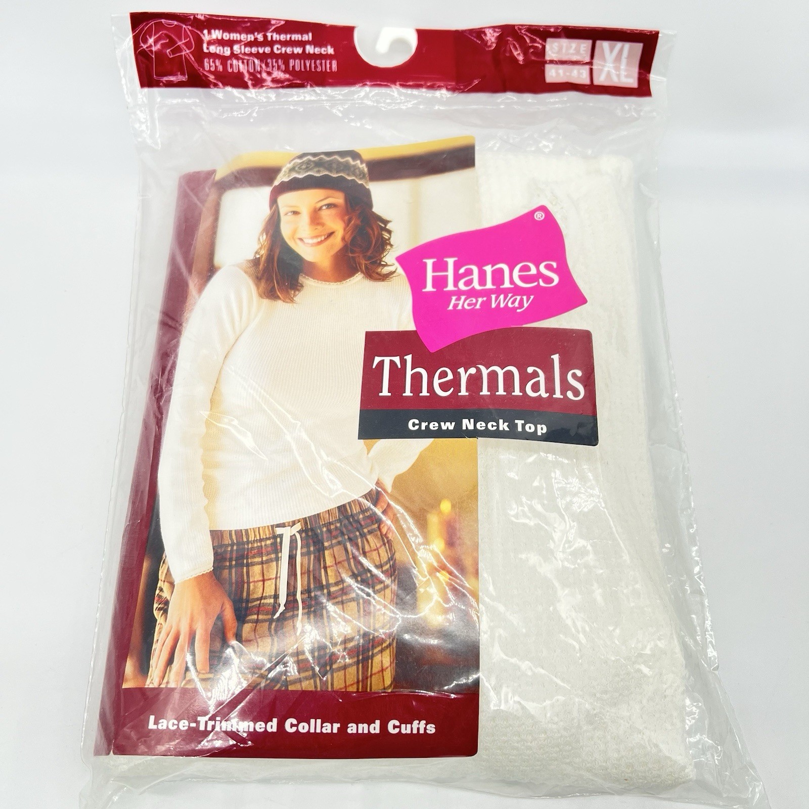 Hanes Her Way Women’s Thermal Top XL White Waffle Cotton/Polyester Blend-NIB