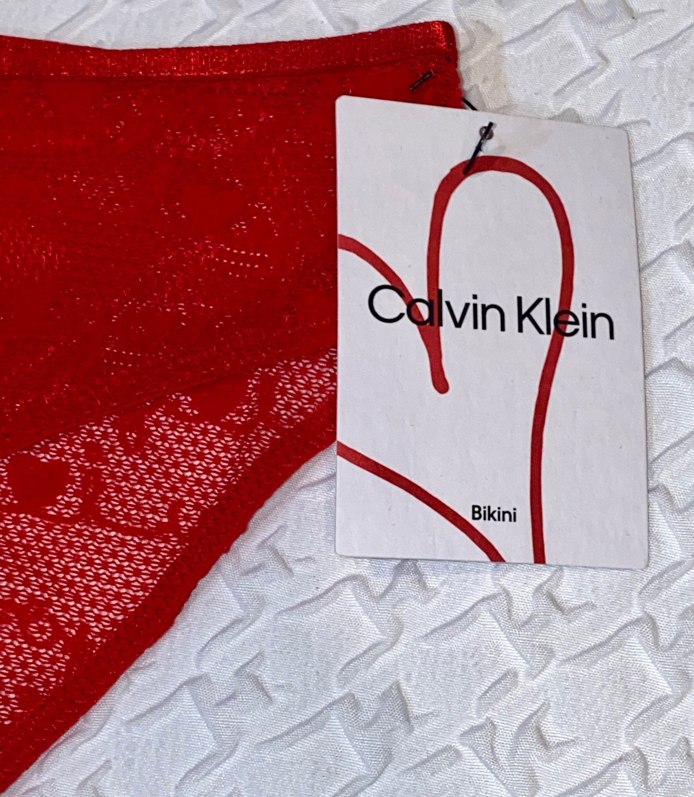 CALVIN KLEIN I Heart You Script Red Sheer Mesh Bikini Panty Womens S 5 M 6 L 7