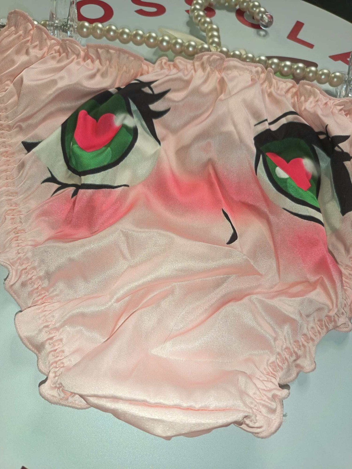 💖 Kawaii Anime Eyes Satin Panties Pink Sissy Briefs Cute Cosplay 💖 size 10 M