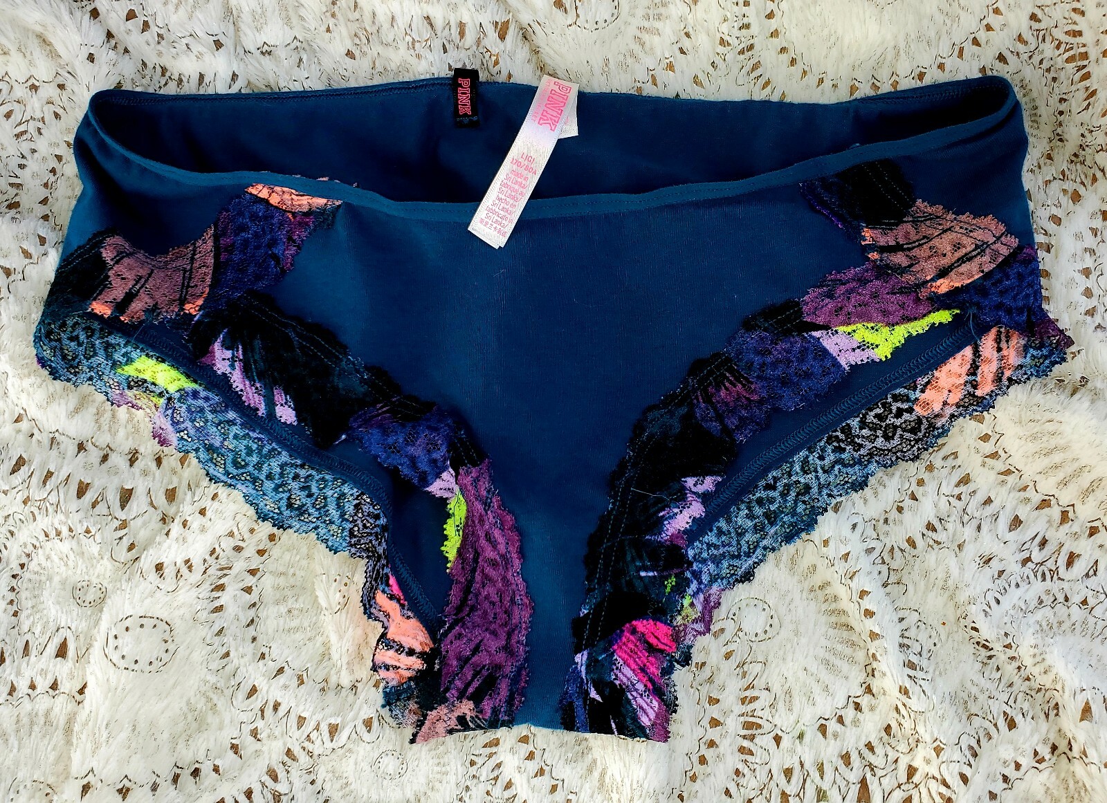 Victoria’s Secret Vintage Sexy PINK NEON AND BLUE BABY DOLL PANTY SIZE LARGE