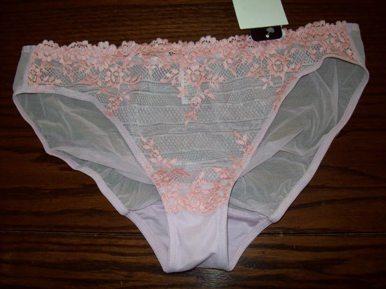 NWT WACOAL BIKINI PANTIES EMBRACE LACE SHEER W EMBROIDERY 64391 PINK 957 RARE L