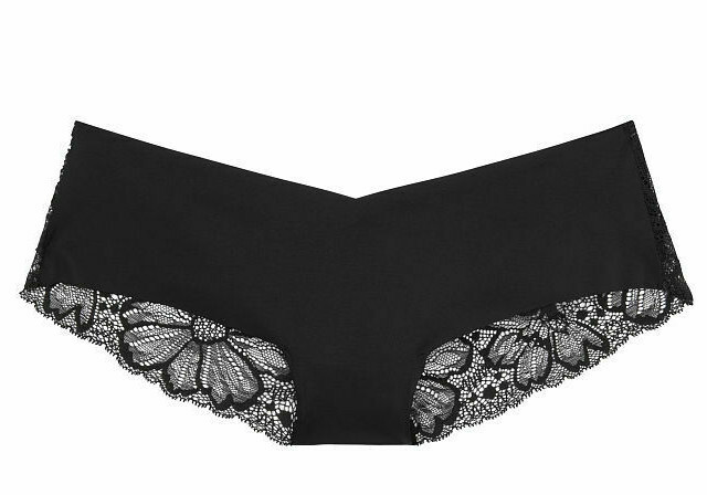 L NOIR Black Victorias Secret NoShow FULL Back Floral Lace Hiphugger Pantie