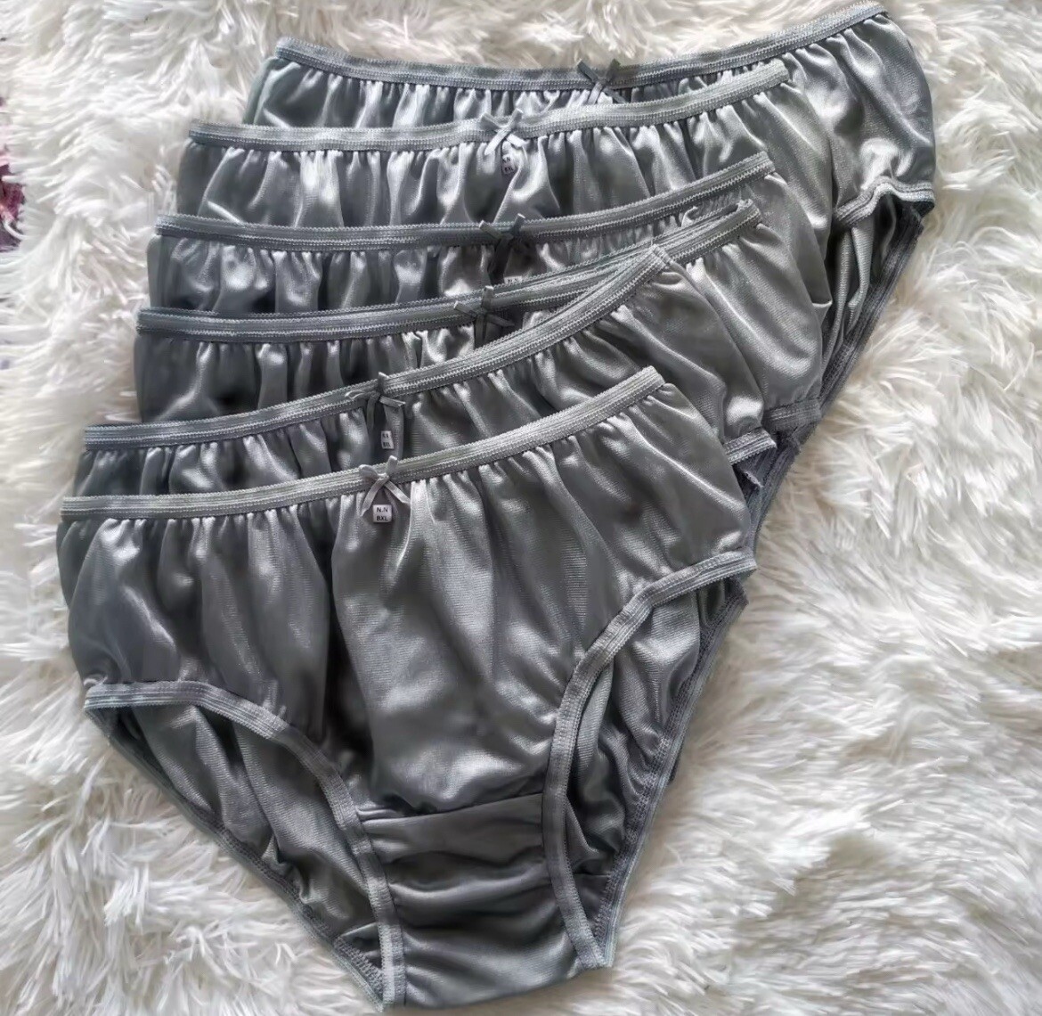 Gray Nylon Bikini Panties XL 6 Pack Soft Briefs Waist 30–36” Hip 38–44” Silky
