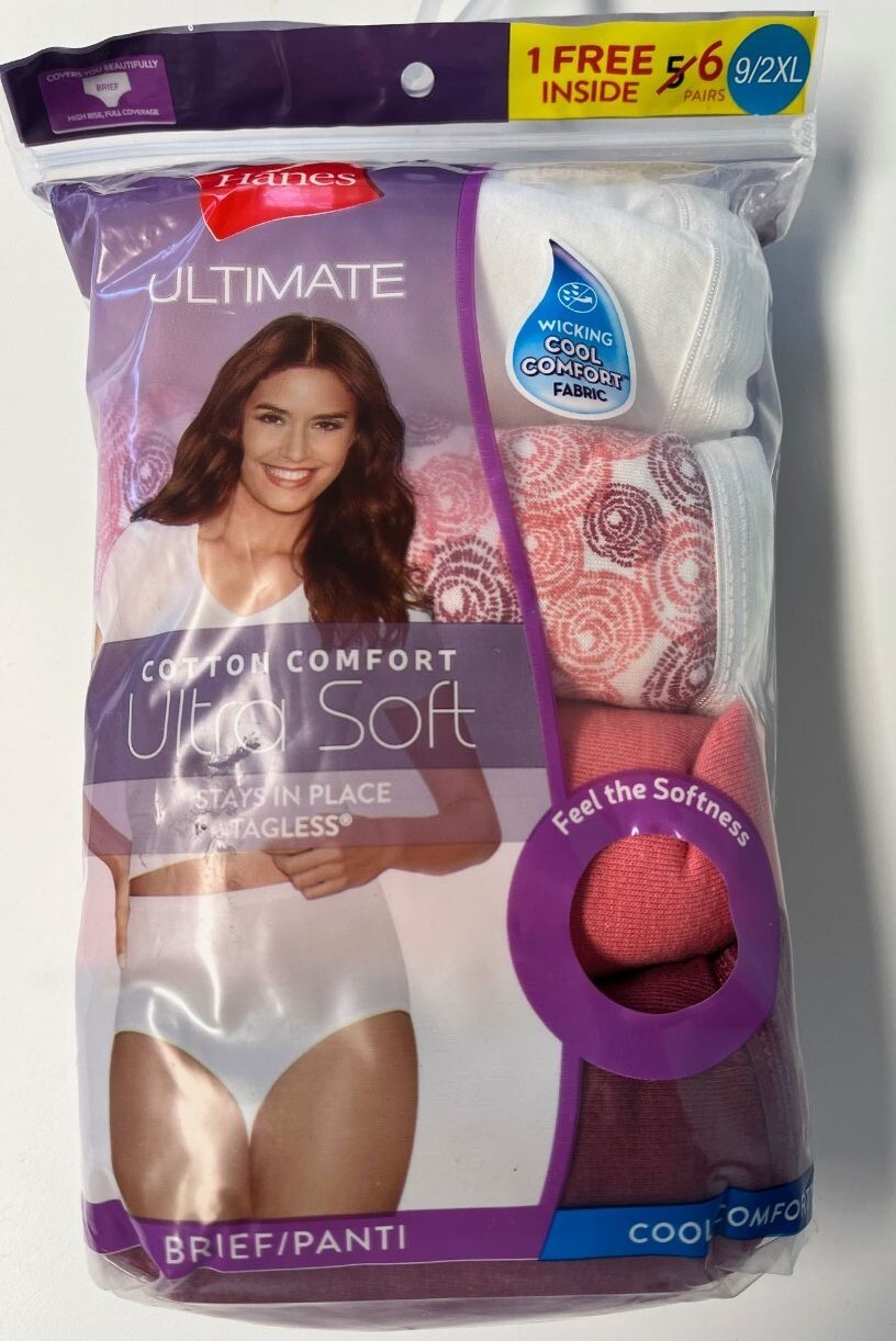 Hanes Ultimate 100% Cotton Panties Size 8 XL Hipsters 5 Pack