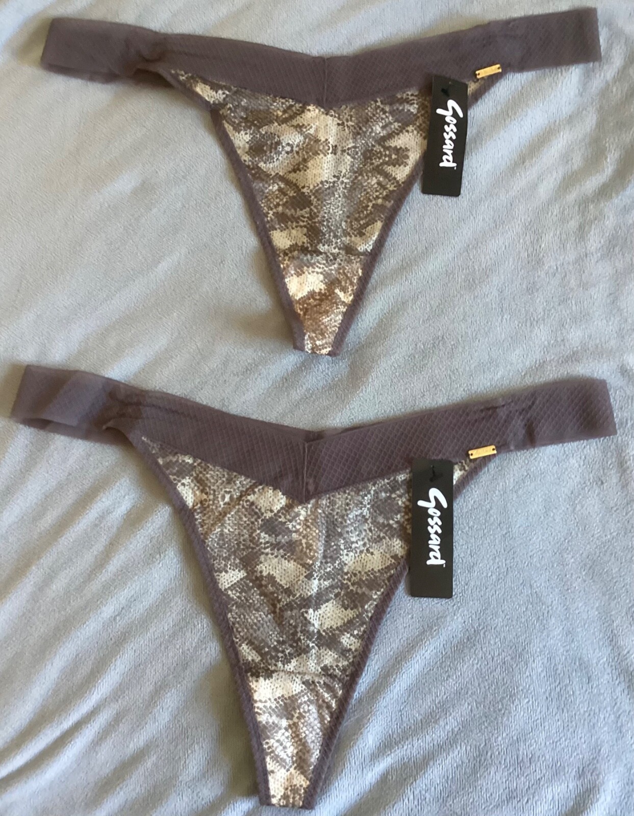 Gossard Glossies – x2 Light Brown & Beige Snake Print Thongs Size XL – BNWTS