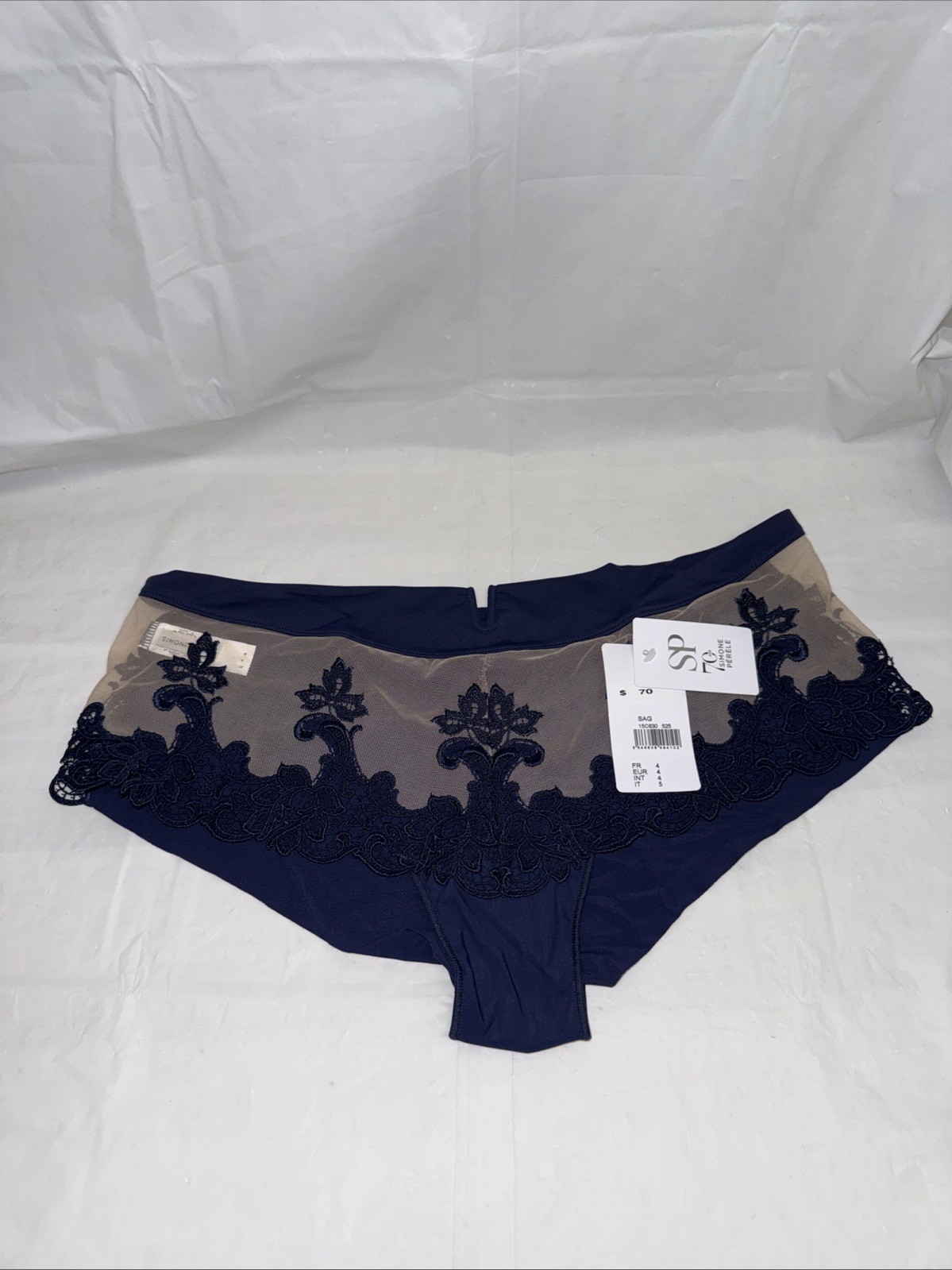 NWT Simone Perele Size FR 4 ‘Saga’ Embroidered Boyshort Briefs 15C630 Navy $70