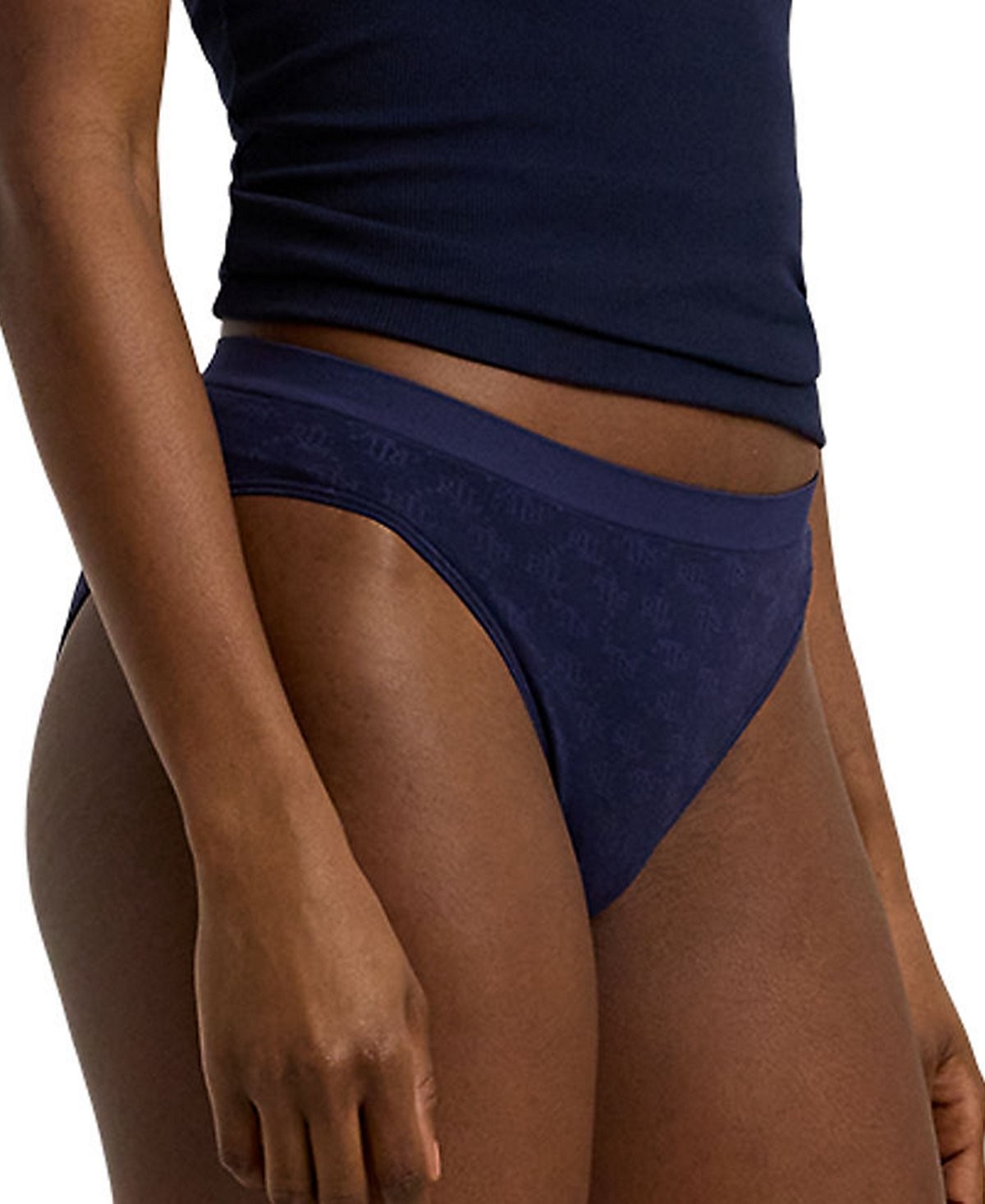 Lauren Ralph Lauren Monogram Mesh Bikini Brief Underwear 4L0048 Navy Blue Size L