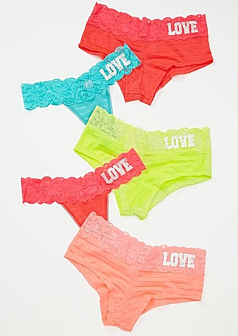 Rue 21 Women’s Boyleg & Thong Panties Size SMALL 5 Pair LOVE Neon Lace New