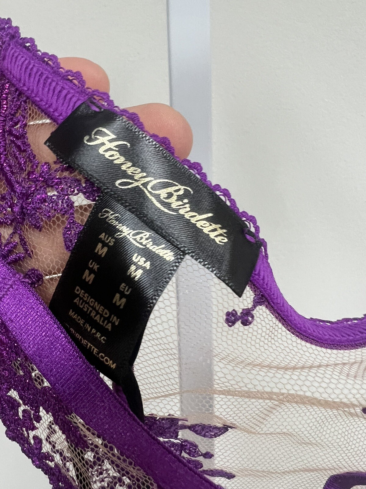 HONEY BIRDETTE Purple MADISON Amethyst Lace Thong Panty Medium NEW