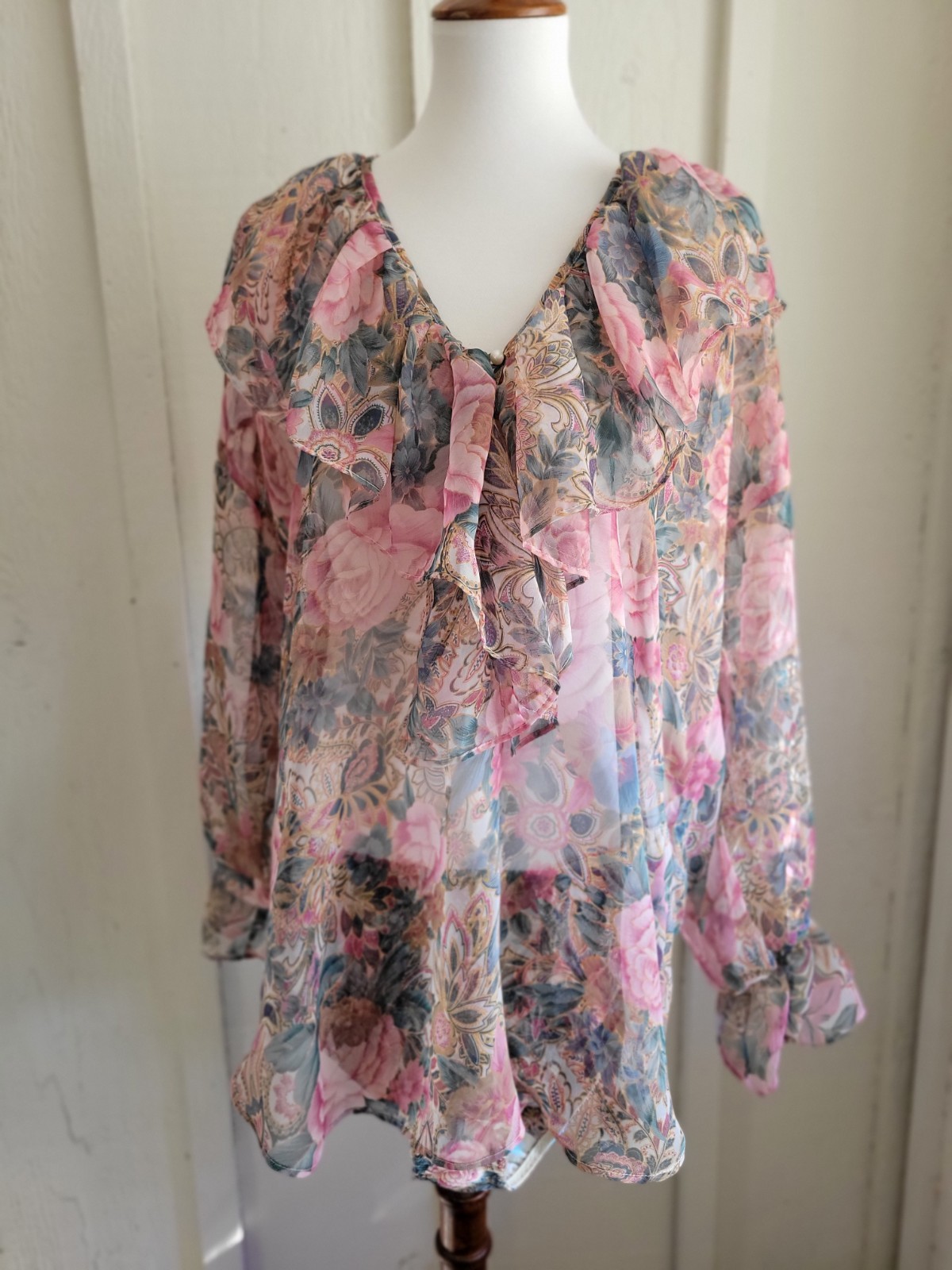 Victoria Secret Gold Label-Elevated Casual-Sheer-Ruffle Blouse & Panty L NWOT