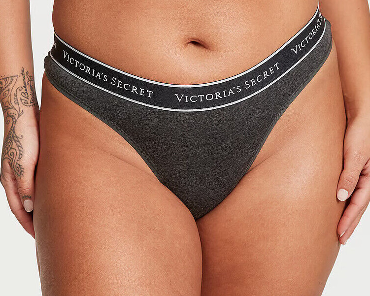 Victoria’s Secret Sexy Logo Band Lingerie Thong Dark Gray Pantie XS S M L XL NWT