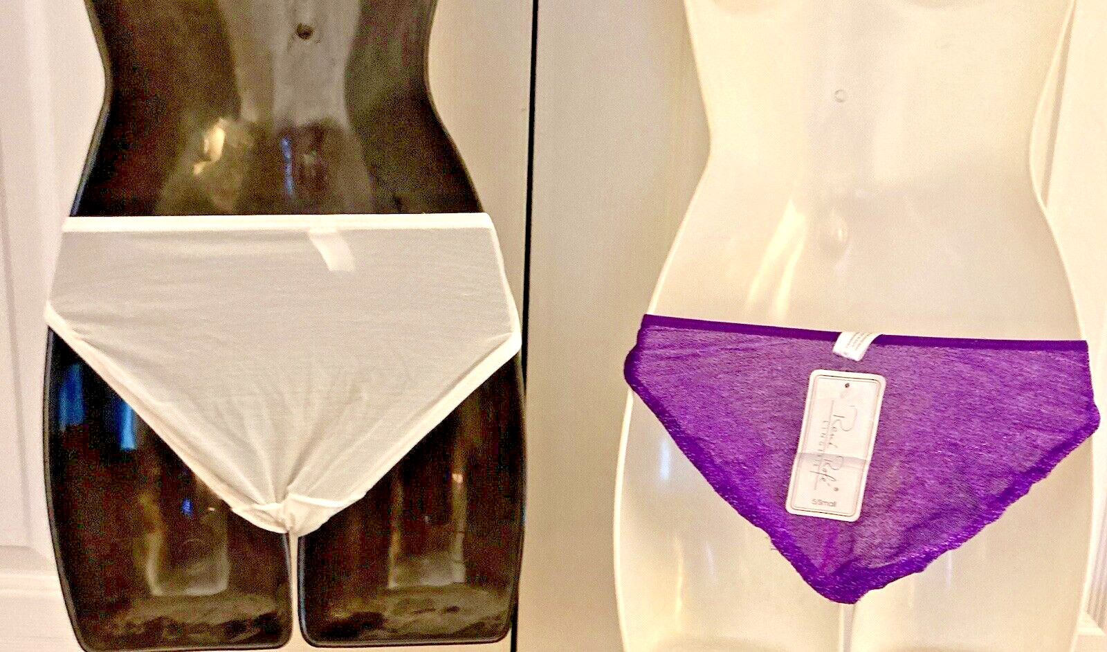 2 Bikini Panties sz S 5 Rene Rofe Sparkly Purple Maidenform Sheer White 40210