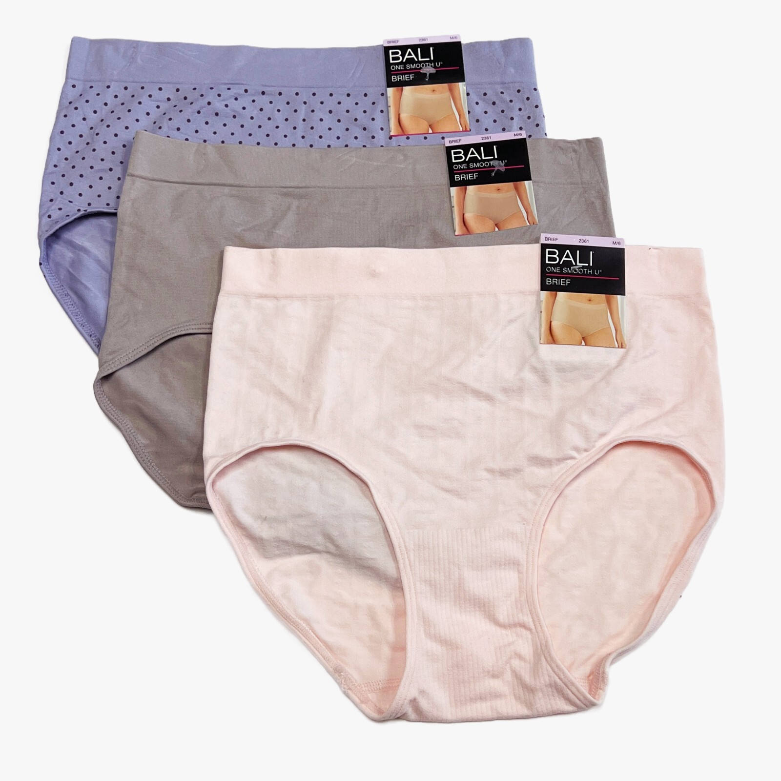 Bali One Smooth U Brief Panty M Size 6 MEDIUM NWT 2361 Underwear 3 PACK Panties
