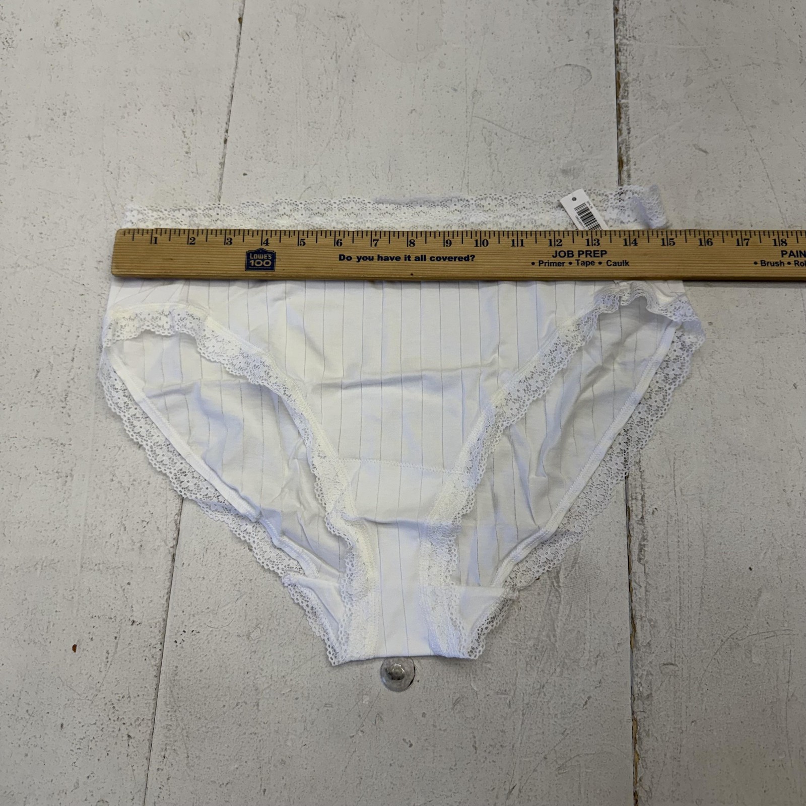 Soma Brief Panties Womens XL White Cotton Rib Pinstripe High Leg Lace Underwear