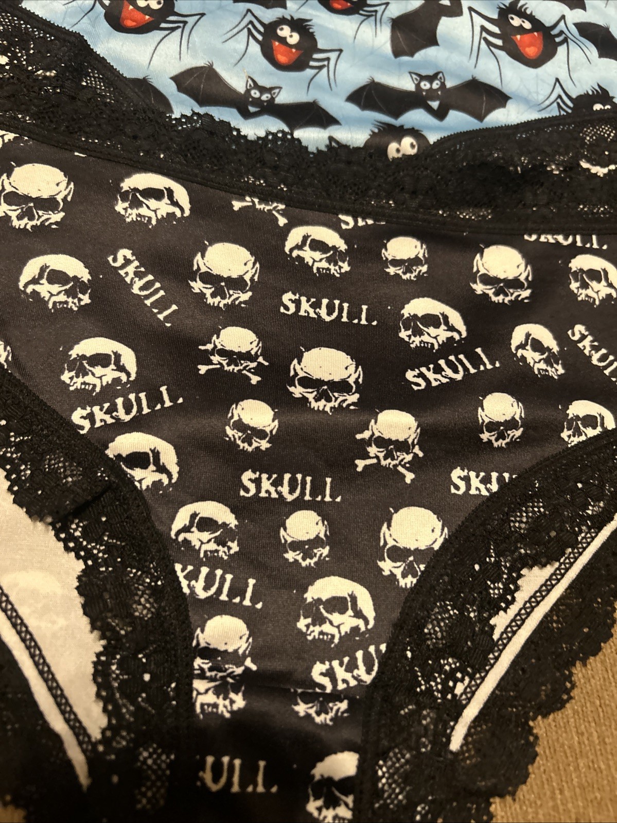 Morvia 3pk lace trim Skater goth Skater Emo panties L Plain Skull Bats & Spider