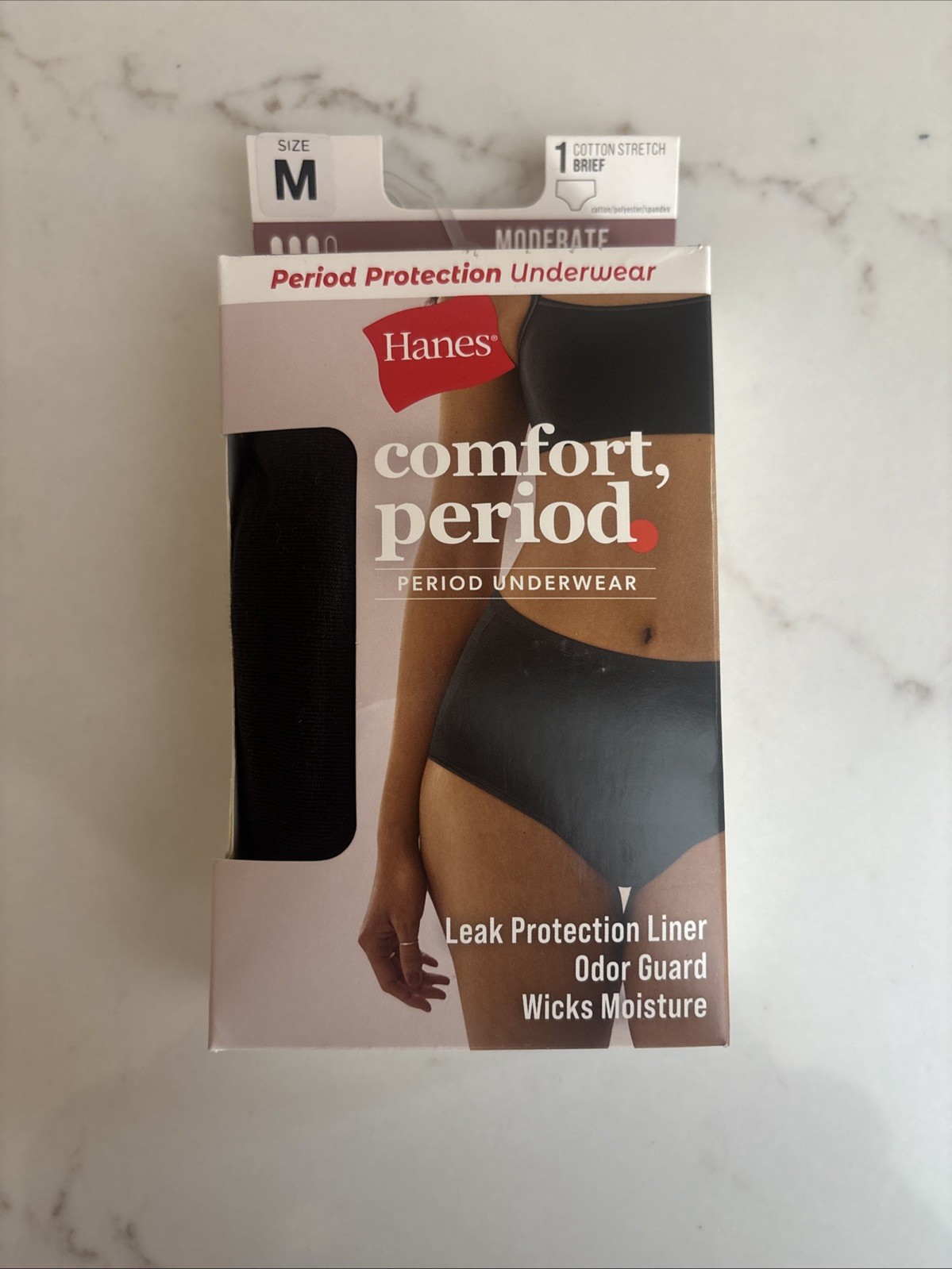 Hanes Comfort Period Protection Cotton Stretch Brief Women’s Underwear Size Med