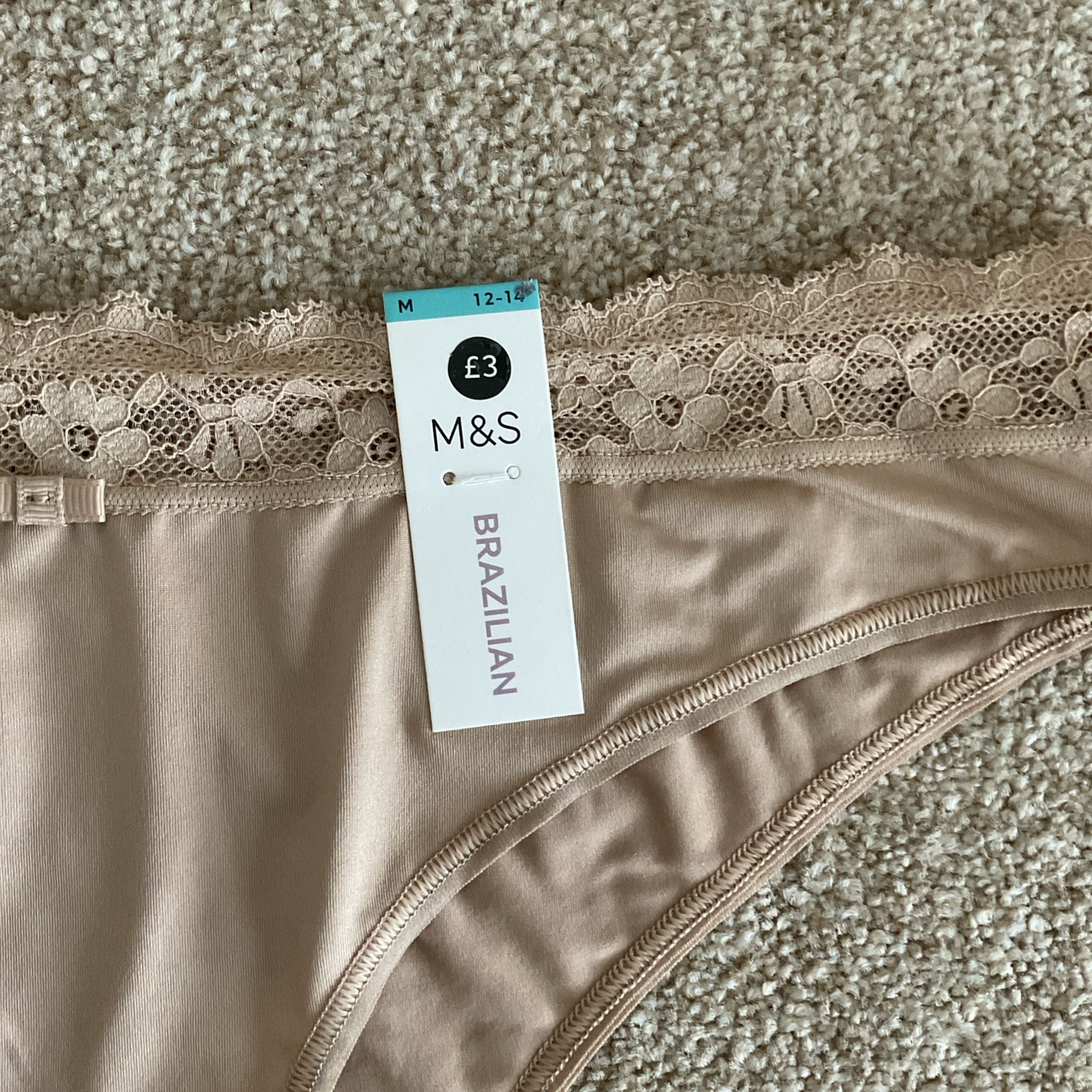 M&S 2 PACK Size M 12-14 Ladies Pretty Soft Brazilian Knickers Rose Quartz Lace