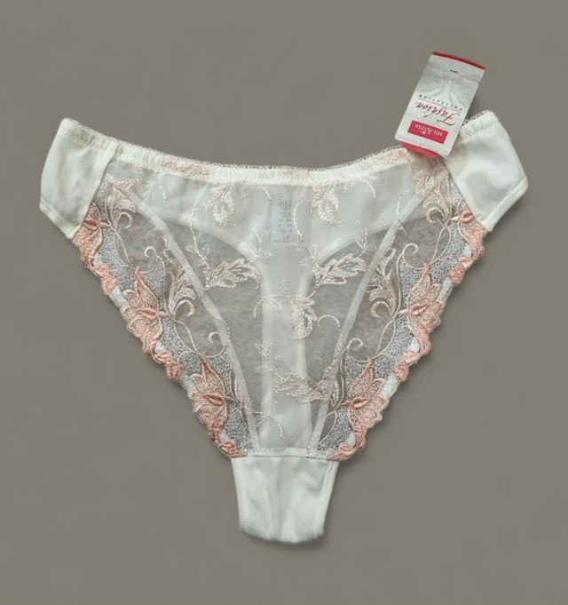 NWT Milavitsa Lace Thong Panties Ivory Embroidered Fashion Collection Size 12