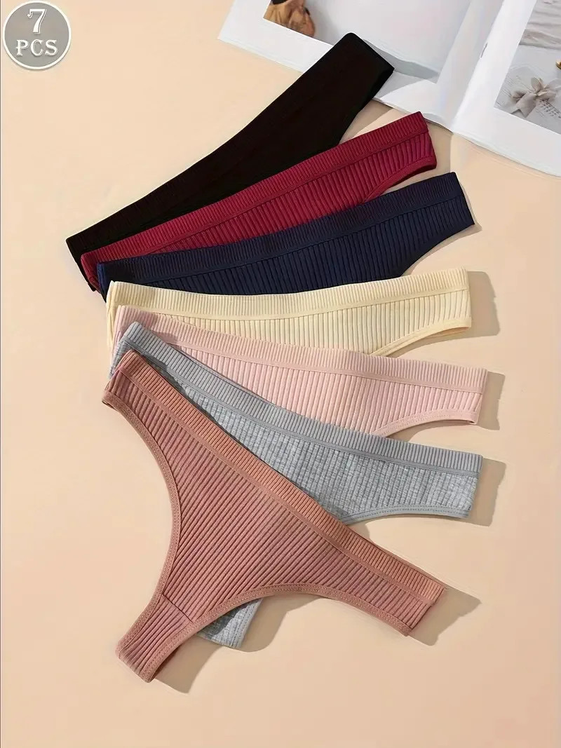 Low Rise Cotton G String Panties Women’s Solid Soft Stretch Comfort Fit 7 Pcs