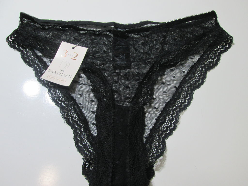 NWT Next Womens Size 12 Panty Cheeky Black Brazilian Lace Spotted Intimates