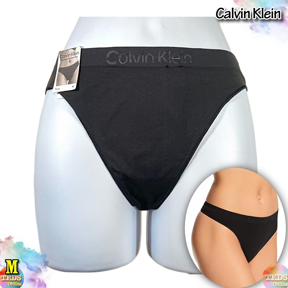 NWT Calvin Klein Women’s M Bonded Flex Thong Underwear QD3958 Black